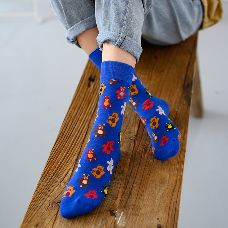 Title 7, Girls Fashion Socks featuring Cartoon Bear & I...