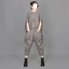 Retro Artistic Striped Casual Suit Women's Plus Size Loose Short Sleeve - Suit - View 1