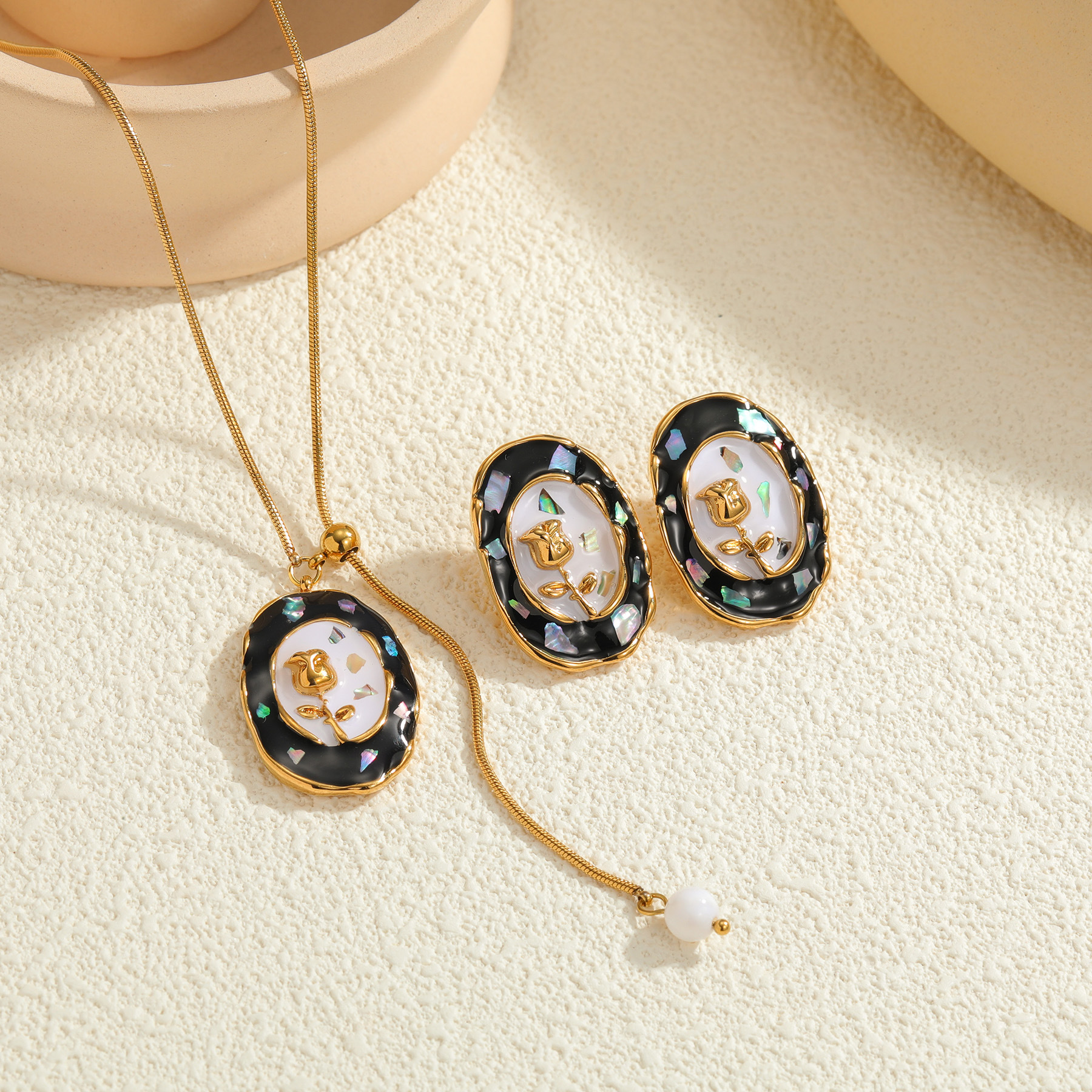 Oval Oil-drop Flower Jewelry Set For Women