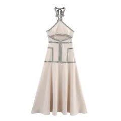 Elegant Sexy Backless Ribbons Halter Dress - Light Pink - View 1
