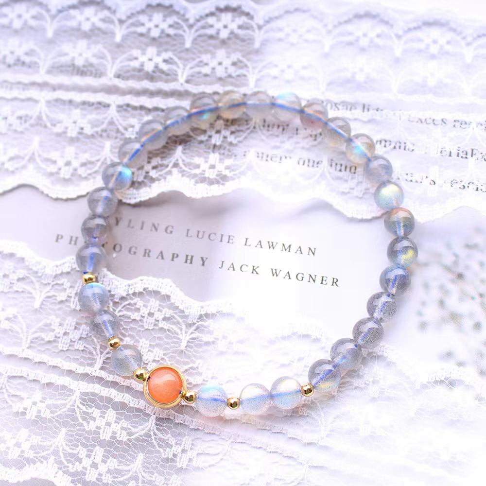 Natural Gray Moonstone With Dayangshi Girl's Heart Bracelet