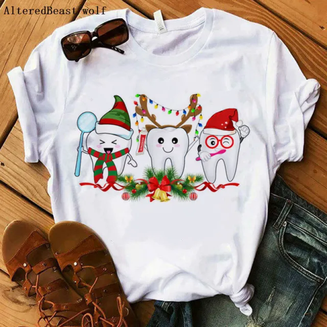 Christmas Dental Squad Funny Short Sleeve T shirt Women Print Round Neck Casual Top 17297Style - Shop at LoveMi