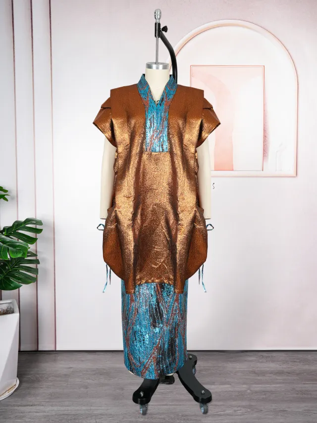 Fashion Robe Skirt Printed Plus Size Two piece Suit Brown - Shop at LoveMi
