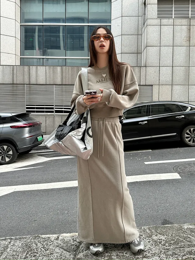 Thickened Fleece lined Sunken Stripe Half length Straight Slim fit Slimming Solid Color Mid length Dress Rock Green - Shop at LoveMi