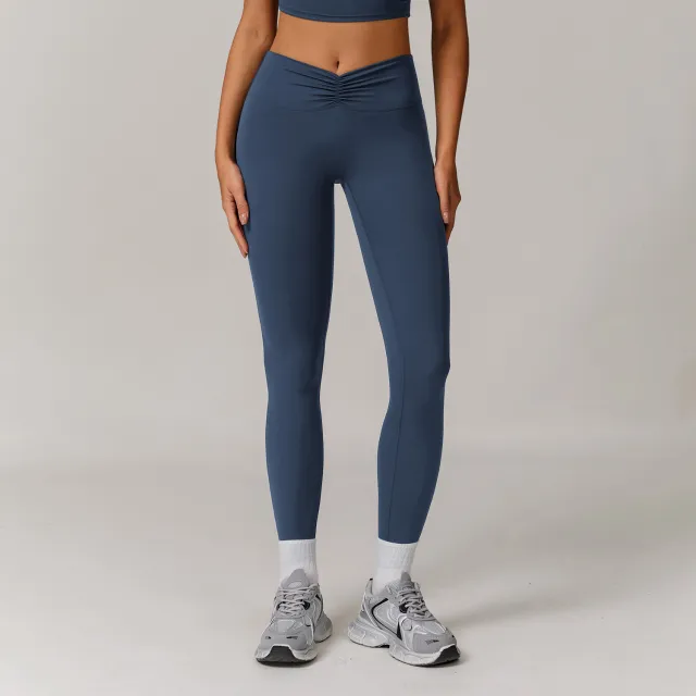 Nude Feel High Waist Hip Lift Yoga Bell bottom Pants Long Badge Blue - Shop at LoveMi