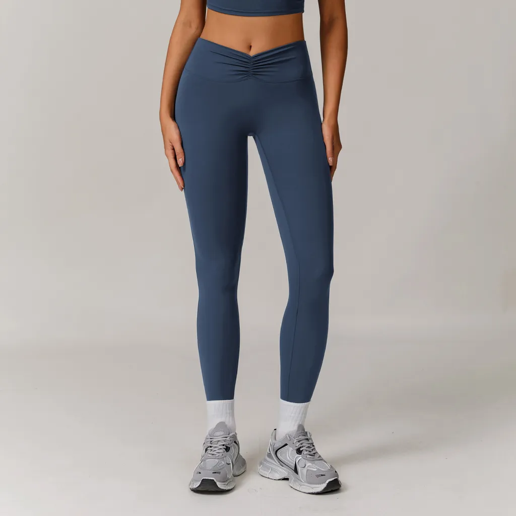 Nude Feel High Waist Hip Lift Yoga Bell-bottom Pants - Long Badge Blue