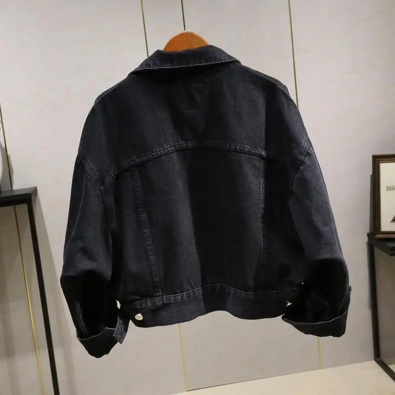 Spring And Autumn Korean Style Loose Denim Jacket Women's All-matching Batwing Sleeve Black - Black