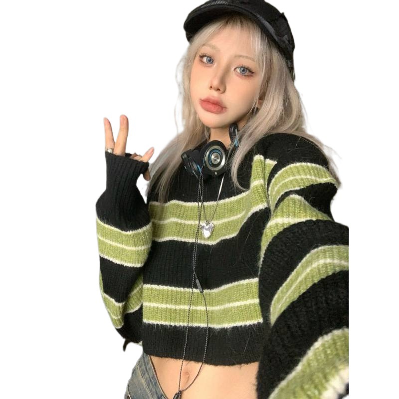 Green Hot Girl Short Sweater Women's Loose Top