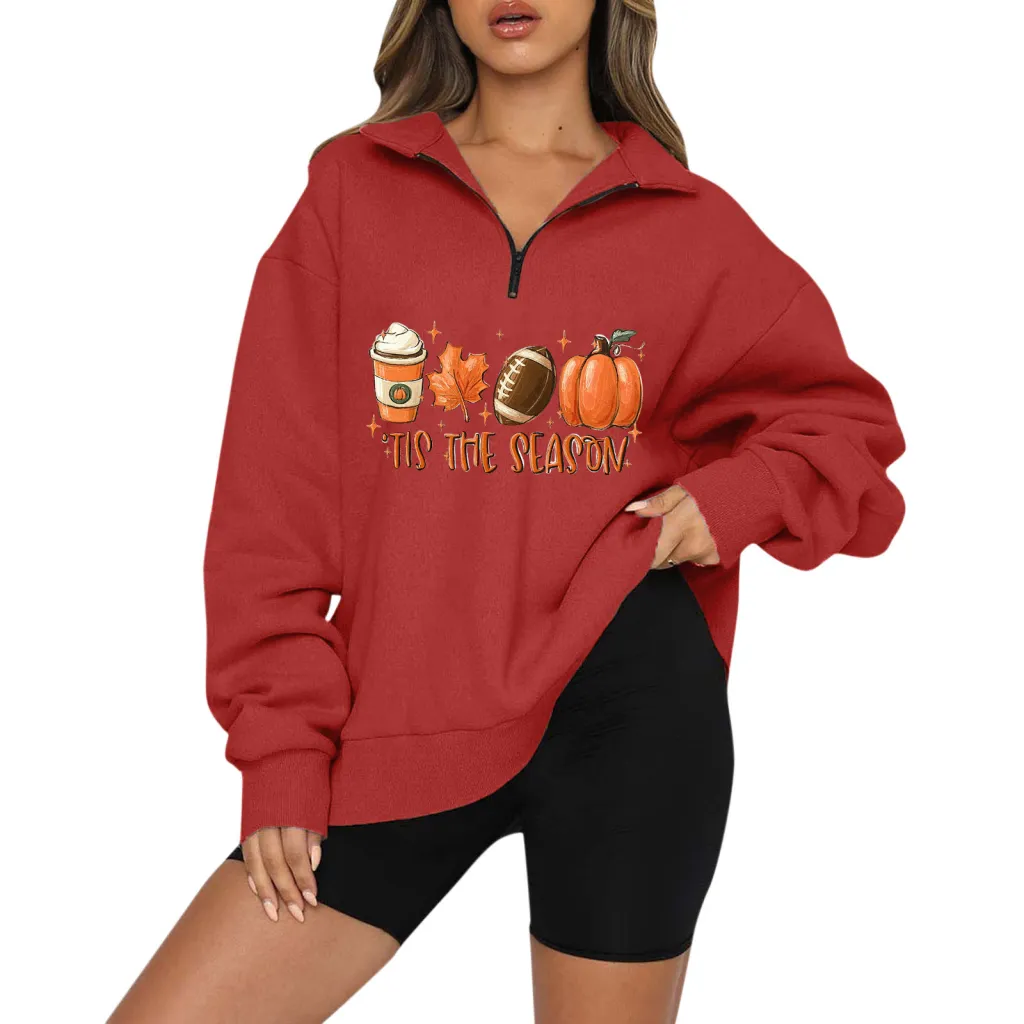 Halloween Pumpkin Print Casual Zipper Sweatshirt - Style7-L