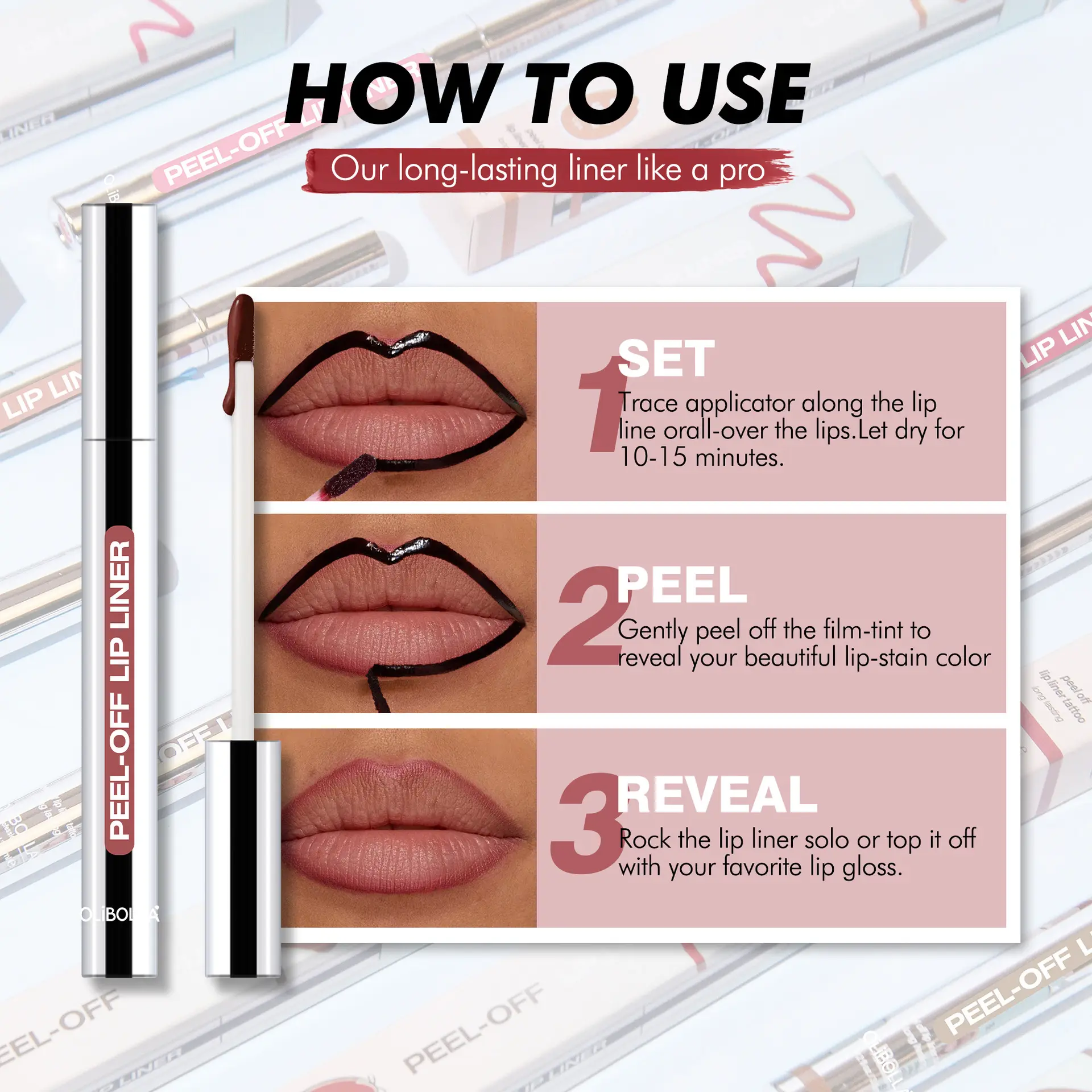 Tear-off Lip Liner Dye-and-peel Formula That Stays