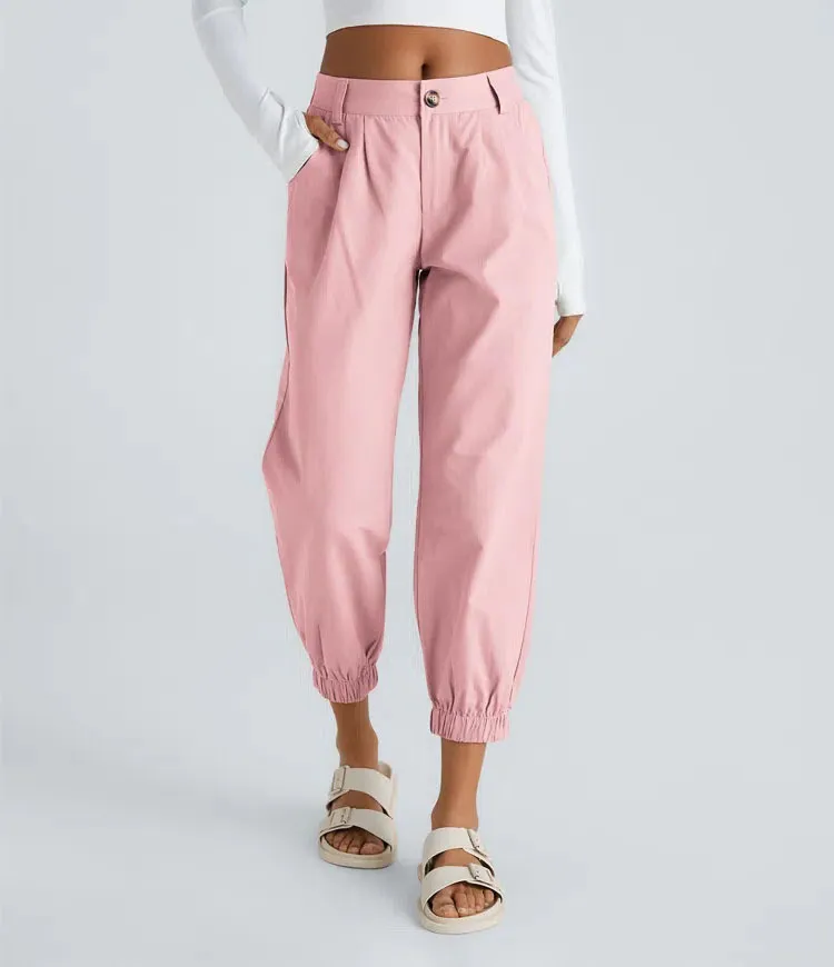 Casual Zipper Slant Pockets Casual Pants - Pink