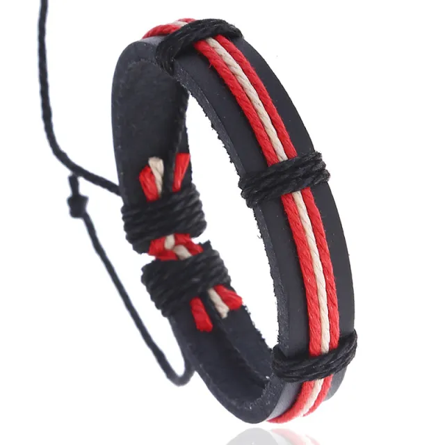 Colorful Hemp Rope Woven Leather Bracelet Red Beige Line - Shop at LoveMi