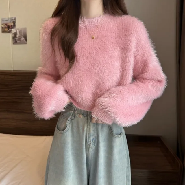 Loose Mink like Wool Knitted Top For Women Pink - Shop at LoveMi
