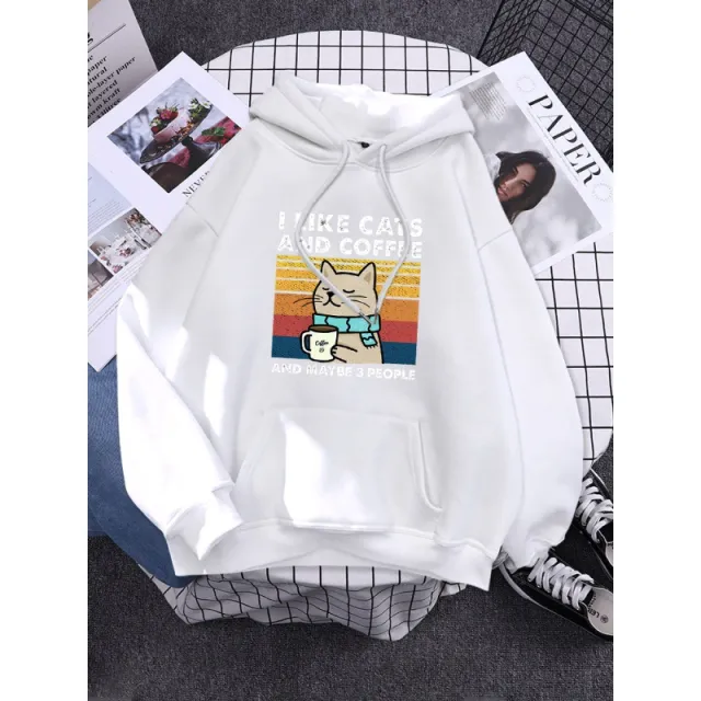 I Like Cats And Coffee Printed Women Hoody White - Shop at LoveMi