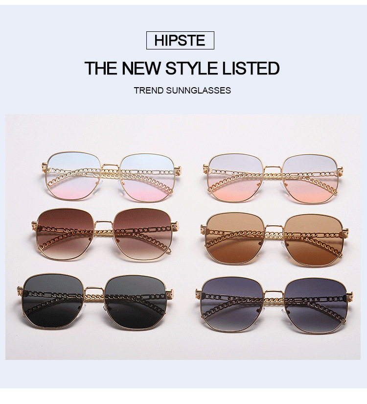 Oval Frame Metal Chain Sunglasses For Women - Image 8