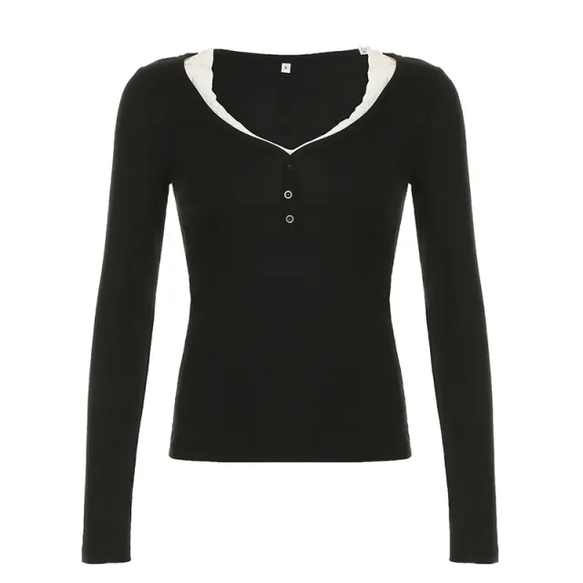 Niche Style Lace V neck Long Sleeve Black - Shop at LoveMi