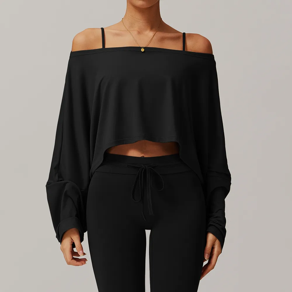 Fitness Sports Long-sleeved Top Women's Off-shoulder Batwing Sleeve
