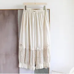 Forest Style Fully Hollowed Out Embroidered Patchwork Lantern Pants - Beige - View 1