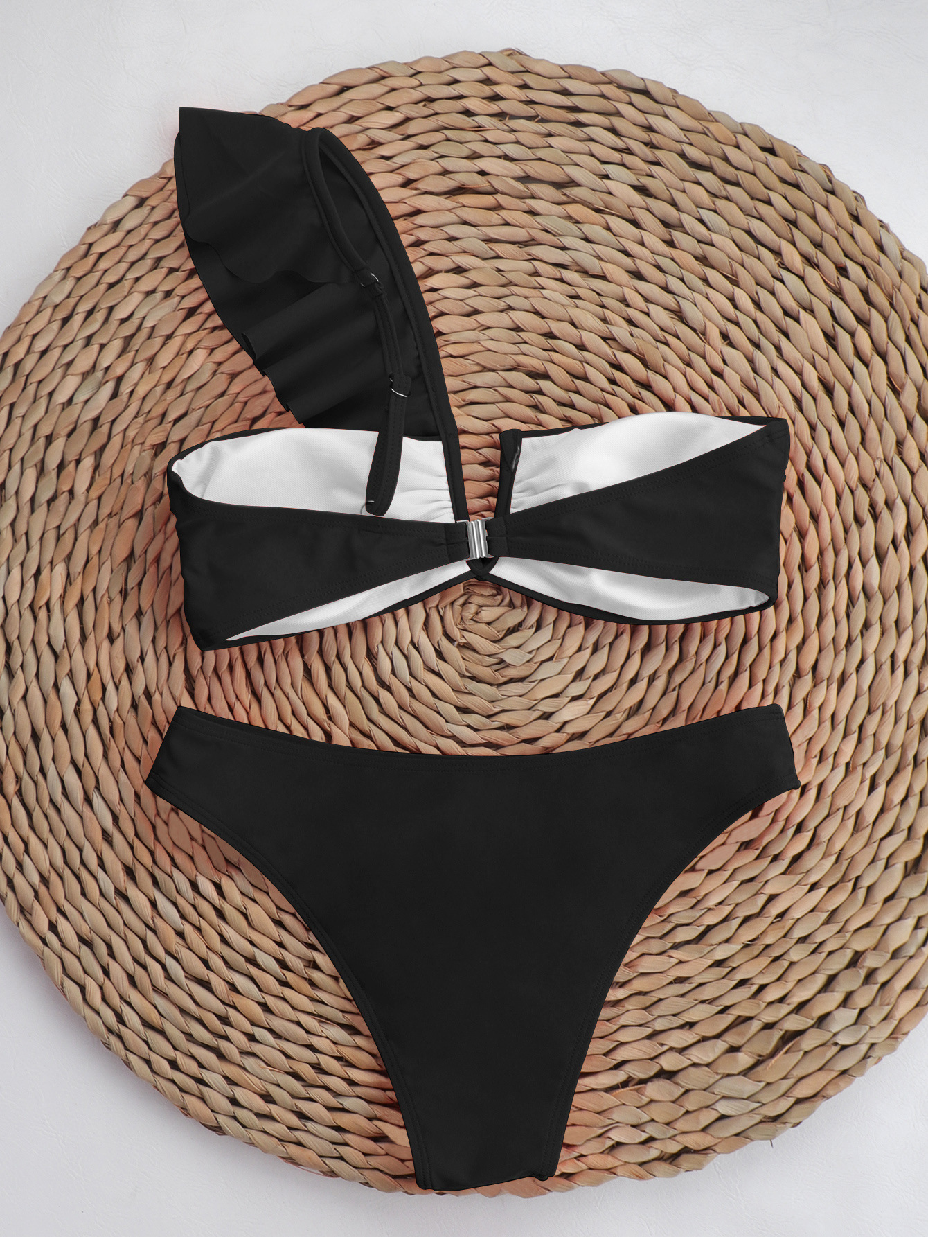 Women's Split One-shoulder Ruffled Swimsuit With Chest Pad