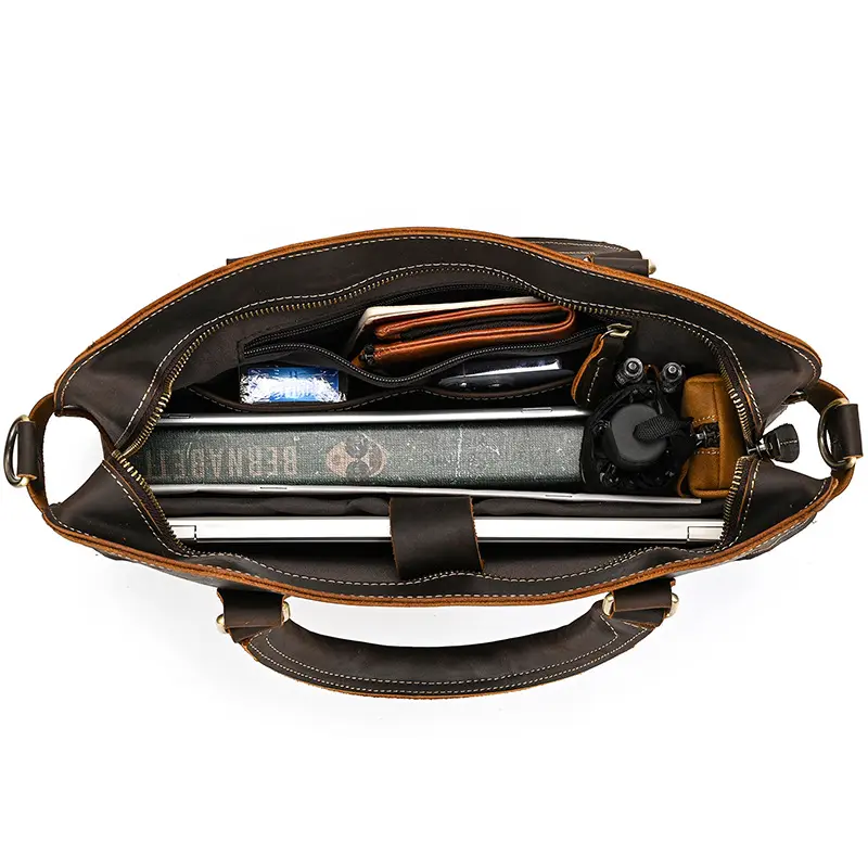 Retro Crazy Horse Leather Briefcase 14-inch Commuter