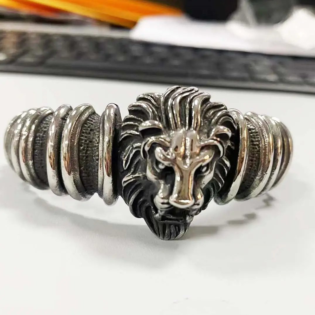 Personalized Stainless Steel Men's Lion Head Punk-Style Biker Bracelet