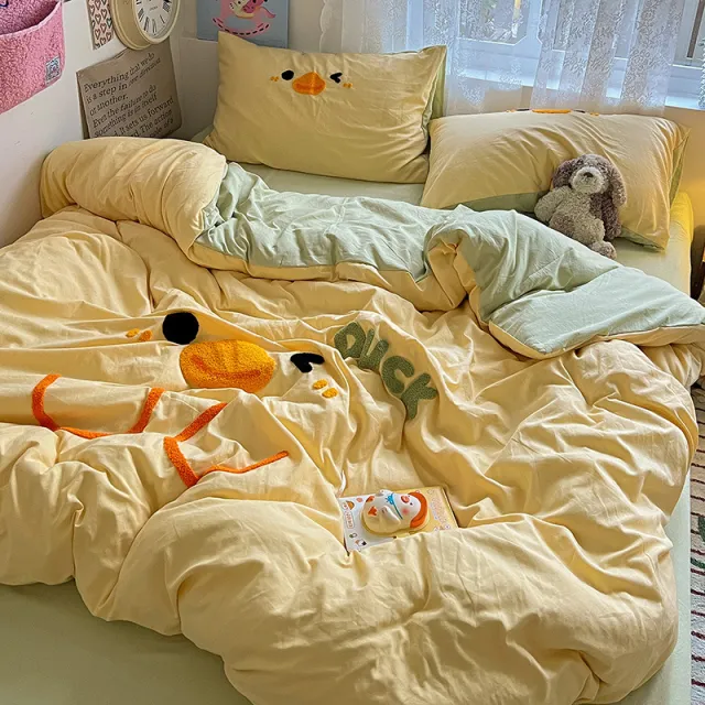 Skin friendly Washed Cotton Quilt Four piece Set Yellow Duck - Shop at LoveMi