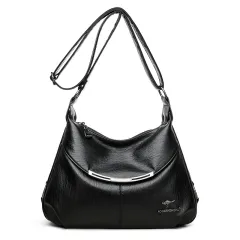 Women's Shoulder Bag Large Capacity Soft Leather - Black - View 1