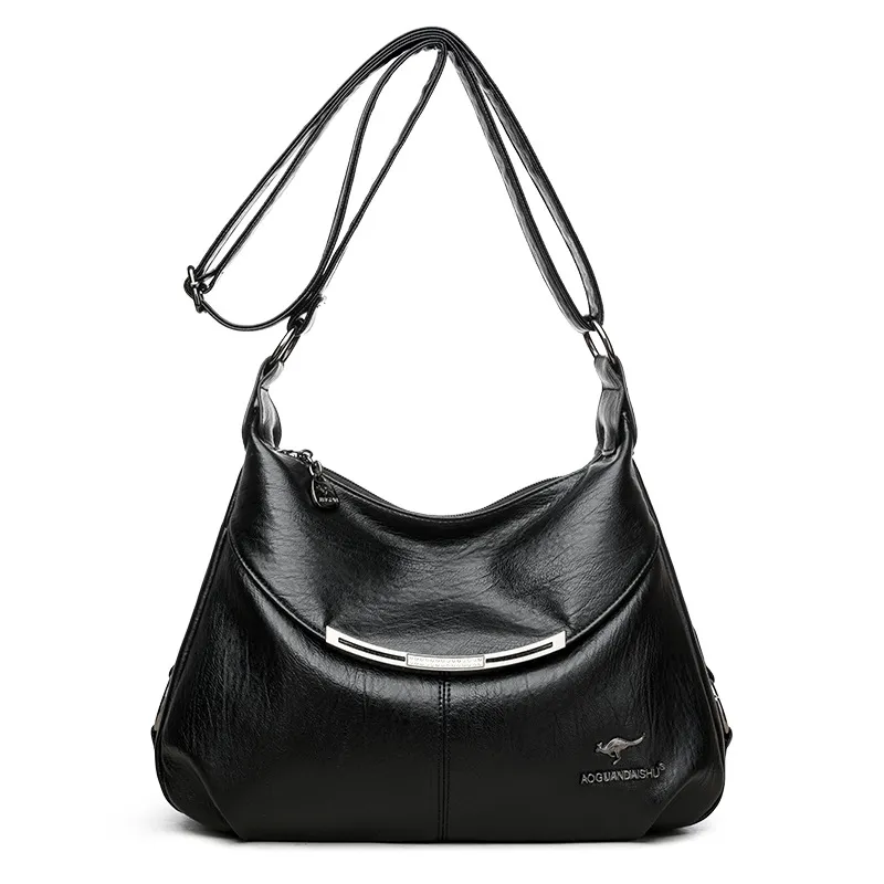 Women's Shoulder Bag Large Capacity Soft Leather - Black