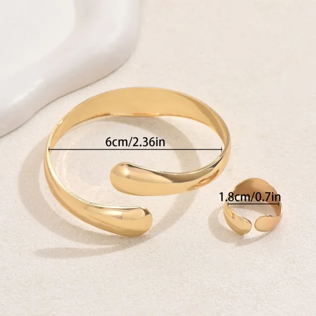Simple Geometric Glossy Bracelet Ring Set Sl7730 - Shop at LoveMi
