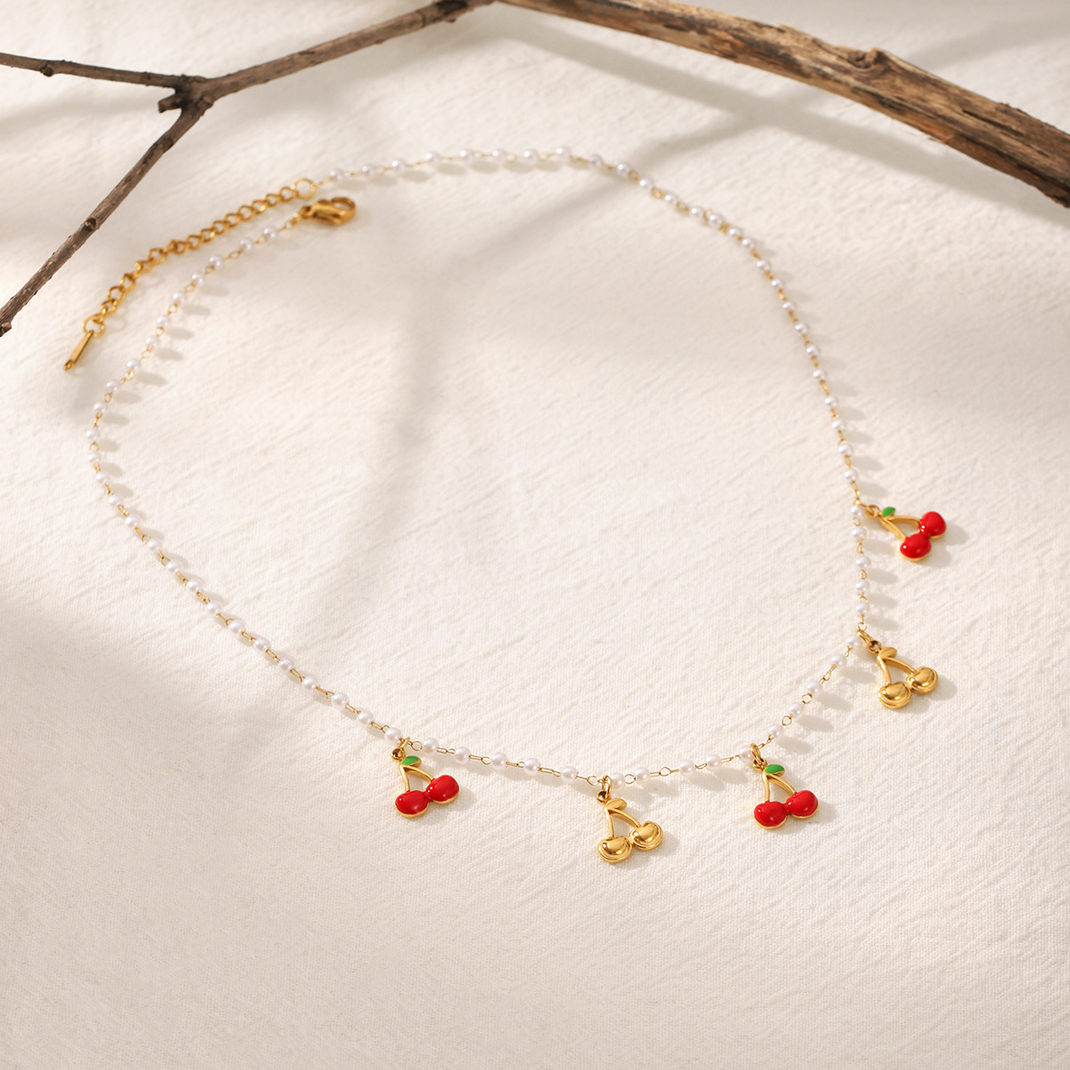 Stainless Steel Cherry Pearl Necklace, picture 3 of 4