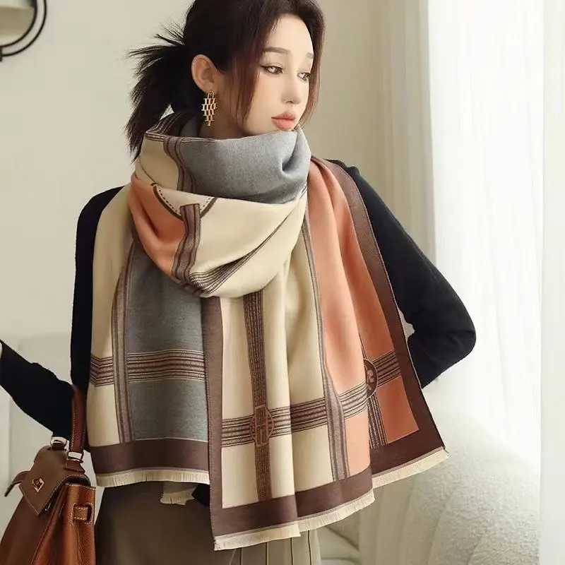 Korean Style Contrast Color Artificial Cashmere Scarf Women's New