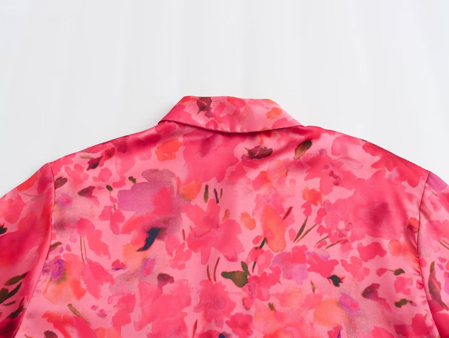 European And American Style Fashion Casual Floral Printed Satin Shirt