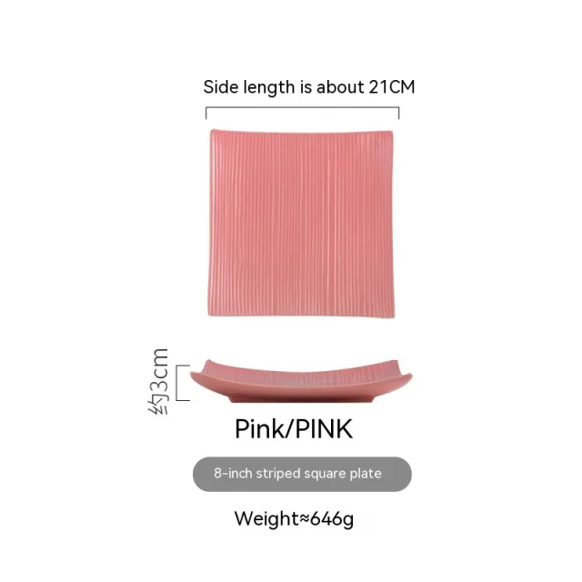 Household Dinner Plate Ceramic Steak Nordic Style Plate Striped Square Plate Pink - Shop at LoveMi