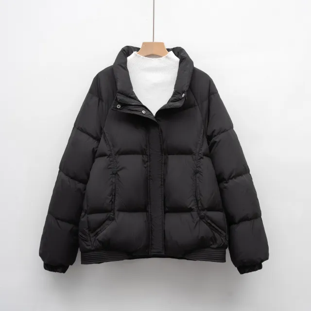 Women's Petite Thick Loose Duck Down Coat With Stand up Collar For Warmth Black - Shop at LoveMi