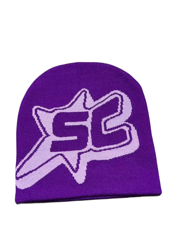 Jacquard Letter SC Trend Knitting Sleeve Cap Purple Light Purple - Shop at LoveMi
