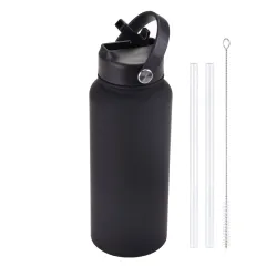 Sports Stainless Steel Large Capacity Straw Warm-keeping Water Cup - Black - View 1