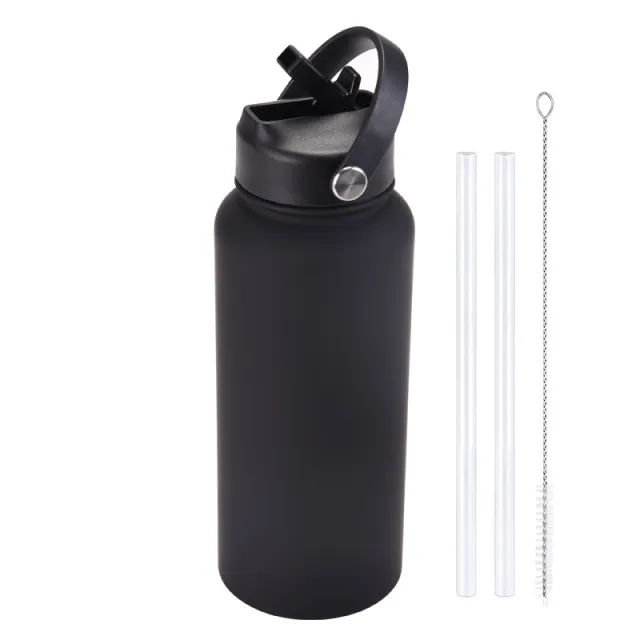 Sports Stainless Steel Large Capacity Straw Warm keeping Water Cup Black - Shop at LoveMi