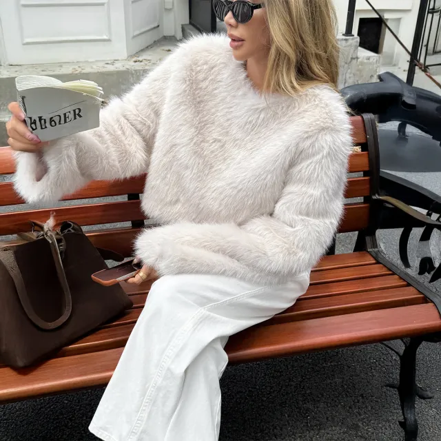 New Fluff Long Sleeve Coat For Women Apricot - Shop at LoveMi