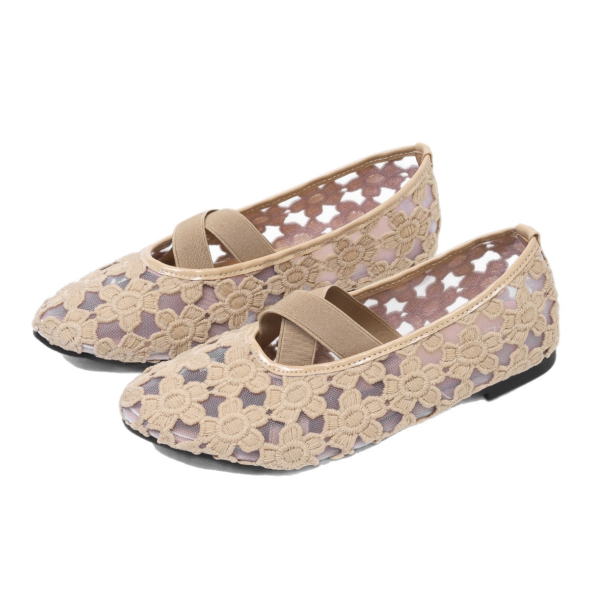 Mesh Lace-Up Flat Shoes