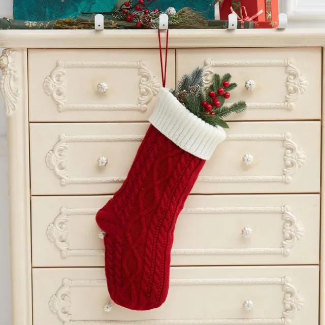 Knitted Christmas Decorations Wool Socks Gift Bag Red And White Edge - Shop at LoveMi