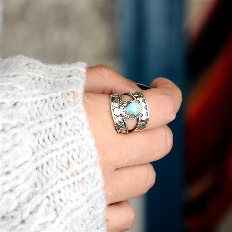 Carved Pattern Water Drop Ring For Women