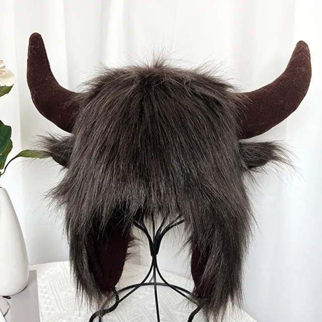 Horn Earmuffs Hat Personality Creative Strange Funny Warm Thick Winter Earflaps Woolen Cap Brown - Shop at LoveMi