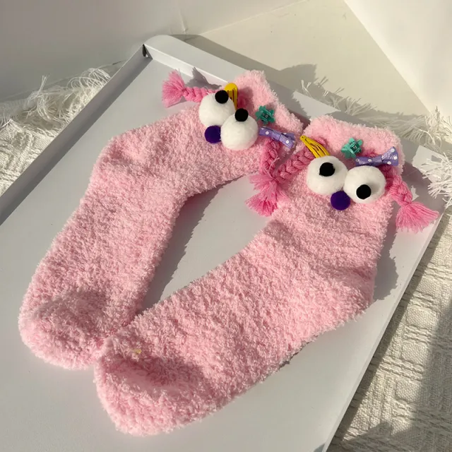 Cute Big Eyes Bunching Socks Thick Mid calf Length Socks Pink - Shop at LoveMi