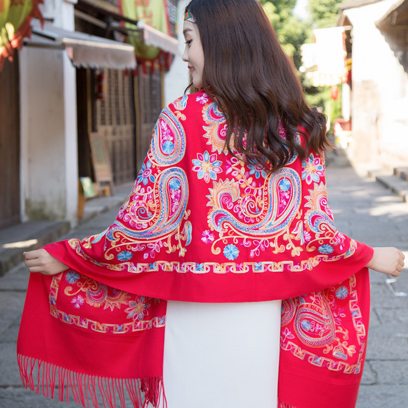 Embroidered Ethnic-Style Great Wall Cashew-Pattern Embroidery Cashmere Scarf