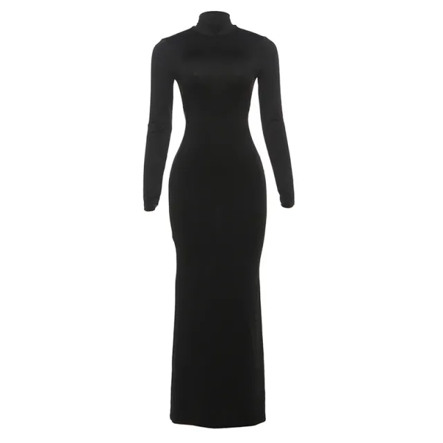New Fallwinter Elegant Solid color High neck Bodycon Sexy Backless Lace up Dress Black - Shop at LoveMi