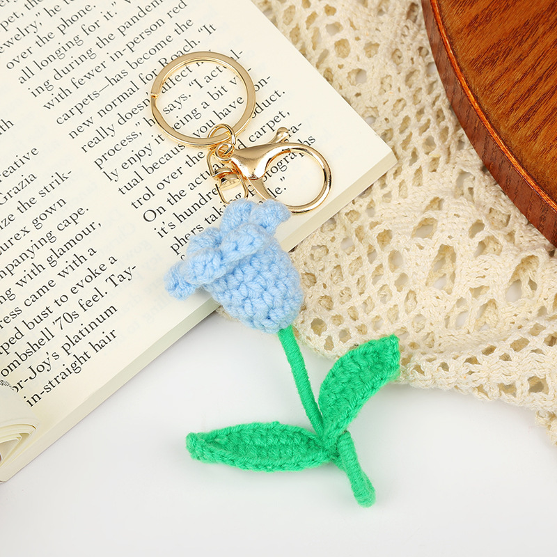 Handmade Yarn Woven Tulip Flower Keychain