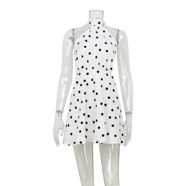 Elegant Halter Strap Backless A Line High Waist Dress Polka Dot - Shop at LoveMi