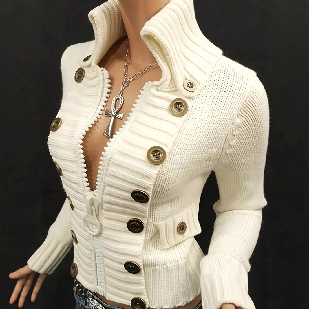Double-breasted Stretchy Slim-fit Sweater Jacket