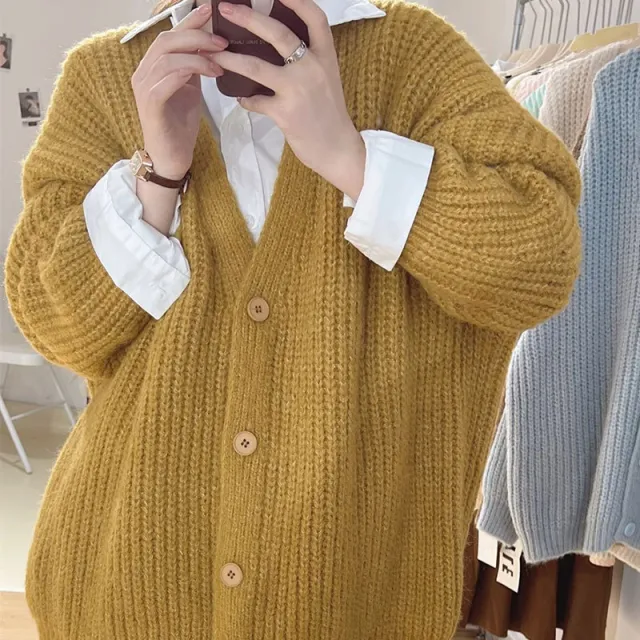 Thick Needle Thickening Cardigan Sweater Baggy Coat Ginger - Shop at LoveMi