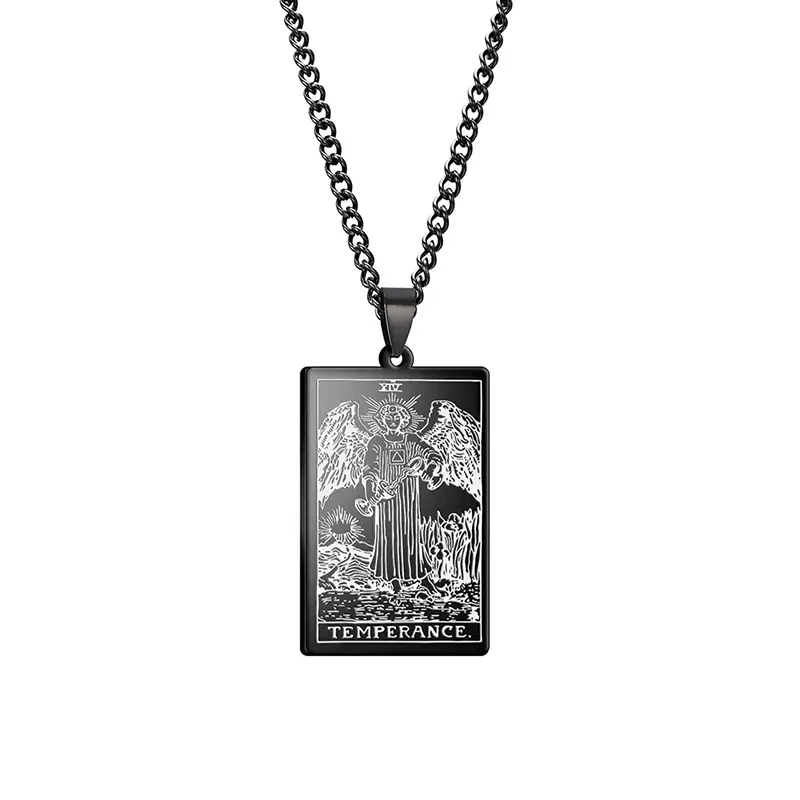 Men's And Women's Fashion Titanium Steel Vintage Tarot Card Pendant Necklace